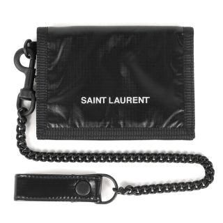 サンローラン(Saint Laurent)のSAINT LAURENT PARIS サンローラン パリ チェーン 付き ナイロン 三つ折り ウォレット NUXX ヌックス 財布 584378 HO23Z105 ブラック 黒 【メンズ】【中古】【新品同様】(折り財布)