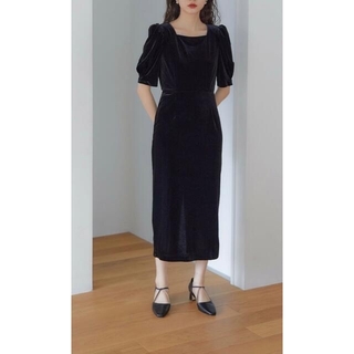 《Ayla》velvet half sleeve dress ブラック(ロングワンピース/マキシワンピース)