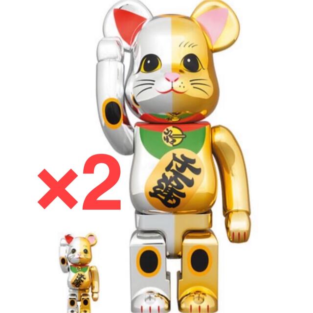 BE@RBRICK(ベアブリック)のBE@RBRICK 招き猫 開運 銀×千万両 金 100％ & 400％×2個 エンタメ/ホビーのフィギュア(その他)の商品写真