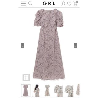 グレイル(GRL)の新品未使用☆ グレイル　花柄バックリボンＶネックワンピース　パープル(ロングワンピース/マキシワンピース)