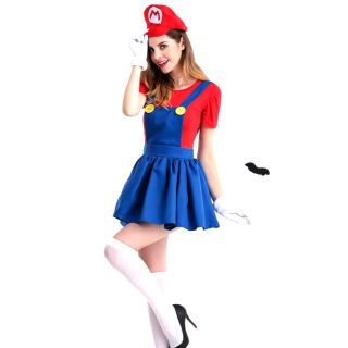 ニンテンドウ(任天堂)の【美品】マリオ　コスプレ　ハロウィン　ミニスカート　帽子とヒゲつき(衣装一式)