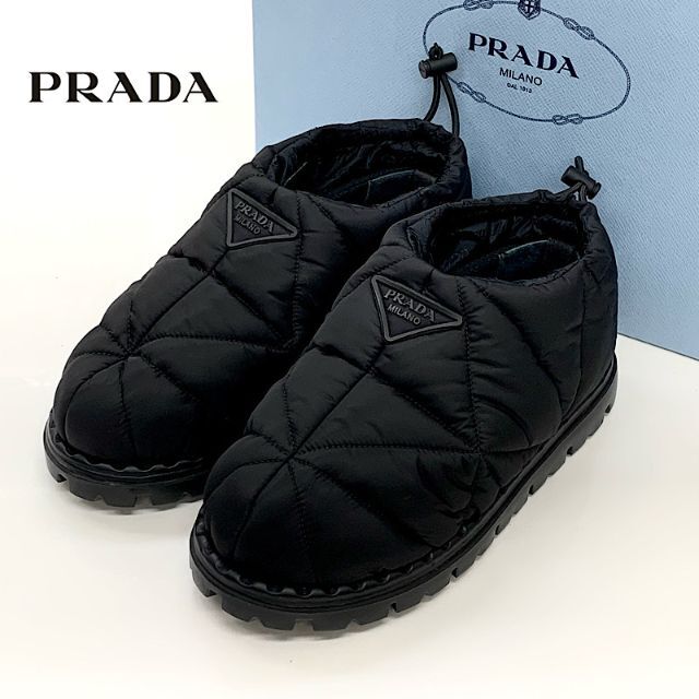 新しいスタイル PRADA ブラック スノーブーツ ロゴ ナイロン プラダ 未