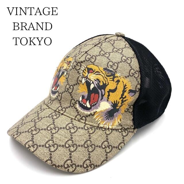 Gucci(グッチ)の【セール開催中】GUCCI グッチ キャップ タイガー 虎 GGスプリーム ベースボールキャップ メッシュ シェリーライン L/59サイズ ‎426887    ベージュ エボニー ユニセックス ギフト 美品【中古品】 レディースの帽子(キャップ)の商品写真