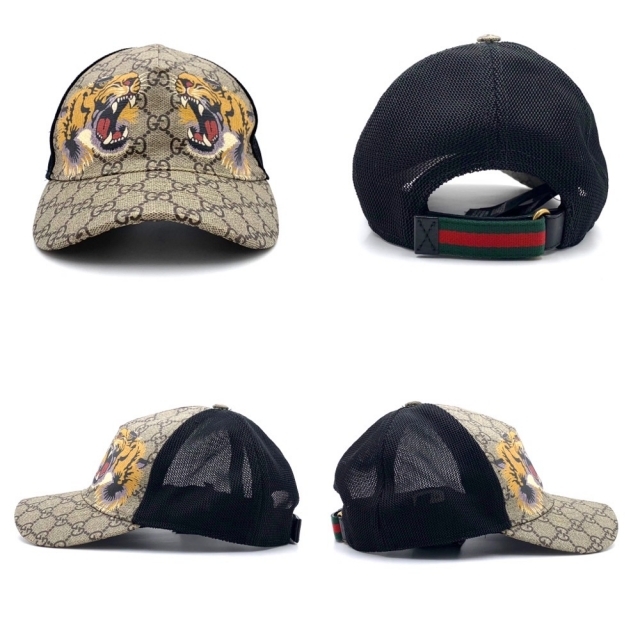 Gucci(グッチ)の【セール開催中】GUCCI グッチ キャップ タイガー 虎 GGスプリーム ベースボールキャップ メッシュ シェリーライン L/59サイズ ‎426887    ベージュ エボニー ユニセックス ギフト 美品【中古品】 レディースの帽子(キャップ)の商品写真