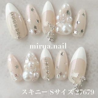 ネイルチップ m059 星ネイル 白フレンチ 埋めつくしネイル の通販 by ...