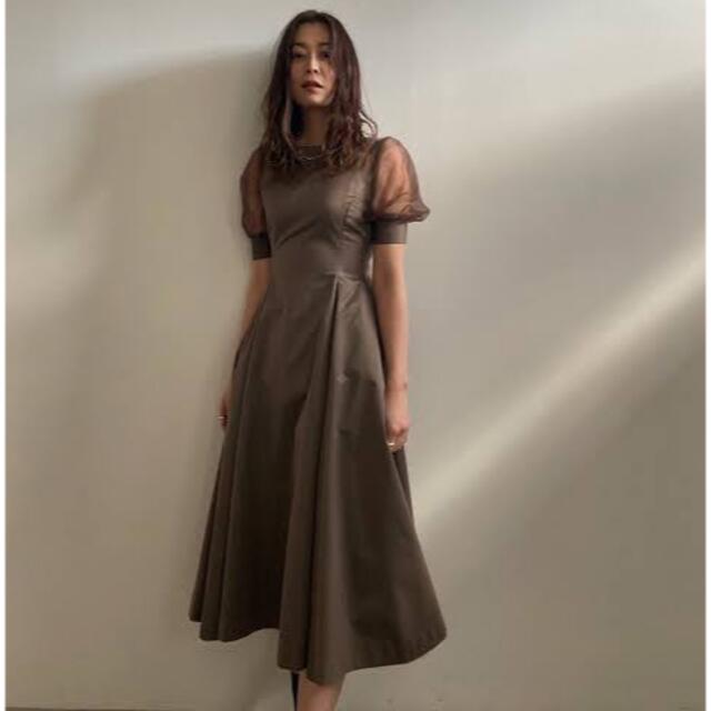 SHEER PUFF SLEEVE DRESS Ameriロングワンピース/マキシワンピース