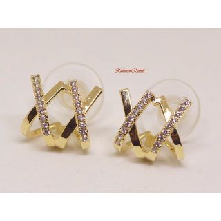 18K RGP ゴールド ダイヤ CZ XX模様 ピアス gp5589(ピアス)