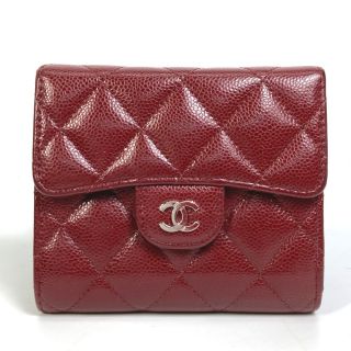 シャネル(CHANEL)のシャネル CHANEL マトラッセ クラシック スモール AP0231 ココマーク フラップ ウォレット 3つ折り財布 キャビアスキン レッド(財布)