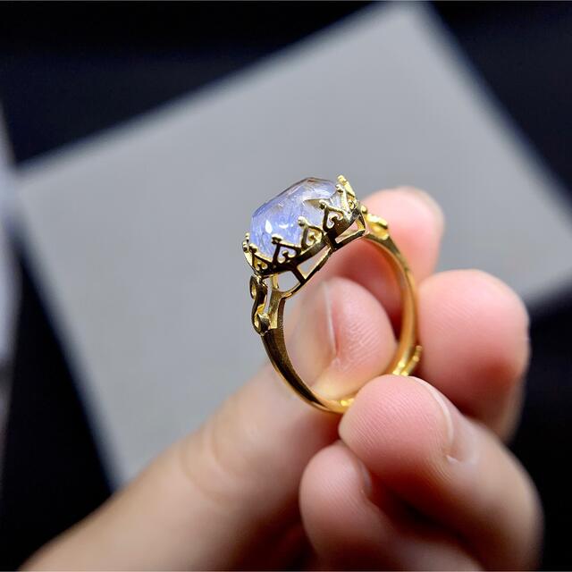 天然無処理　モフモフ　デュモルチェライトインクォーツ　♡ リング No28 レディースのアクセサリー(リング(指輪))の商品写真