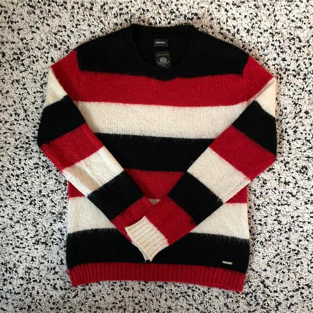 最終値下げ DIESEL, BORDER MOHAIR KNIT SWEATER