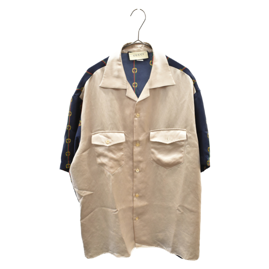 GUCCI グッチ 19SS MATERIAL S/S SHIRT 572516 バイマテリアル 半袖ボーリングシャツ ネイビー/ホワイト 本店は 