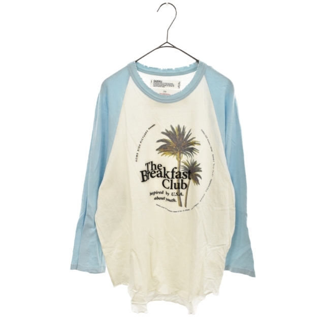 DAIRIKU ダイリク 21AW PALMS RAGLAN TEE USED加工 ラグランスリーブカットソー パームプリント7分丈Tシャツ ヴィンテージ加工 ホワイト/ライトブルー