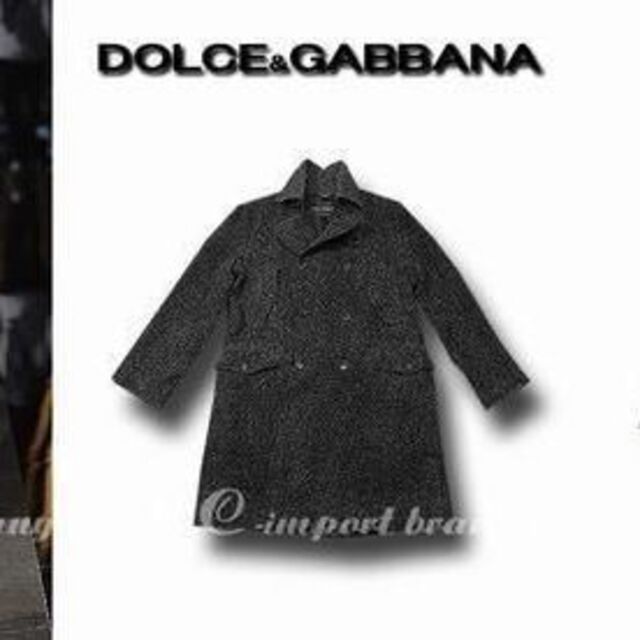 ★DOLCE&GABBANA8ツボタンアルパカ混ロングコート50チャコールグレー