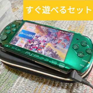 プレイステーションポータブル(PlayStation Portable)の【外箱あり+ソフト8本】PSP3000 グリーン(携帯用ゲーム機本体)