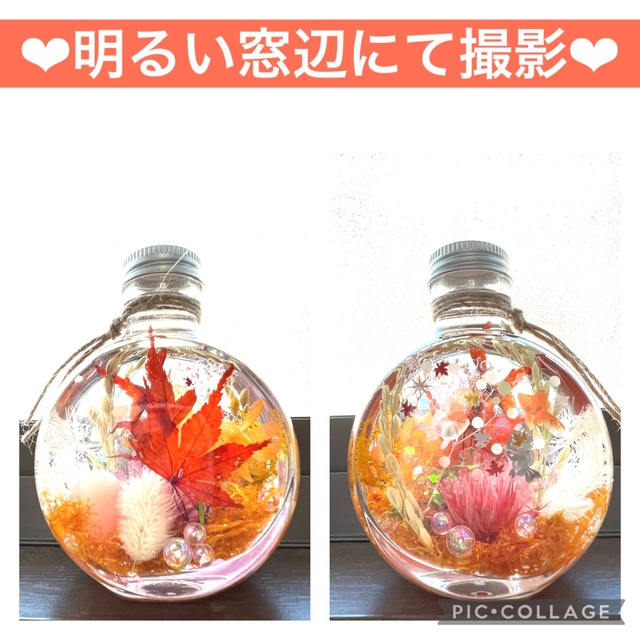 【紅葉×金魚】〜❄︎癒しの蓄光アクアリウム❄︎〜❤︎稲穂in❤︎ネコ瓶 M ハンドメイドのフラワー/ガーデン(プリザーブドフラワー)の商品写真