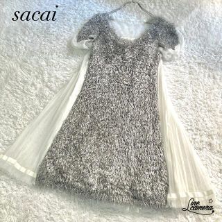 サカイ(sacai)のサカイ sacai ワンピース チュール プリーツ ファー シルク90%(ひざ丈ワンピース)