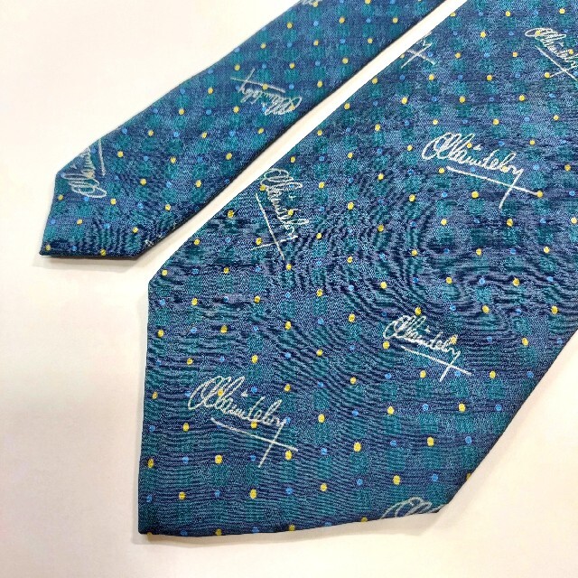 Alain Delon(アランドロン)の【ALAIN DELON】アランドロン ネクタイ  青×緑×ドット×ロゴ メンズのファッション小物(ネクタイ)の商品写真