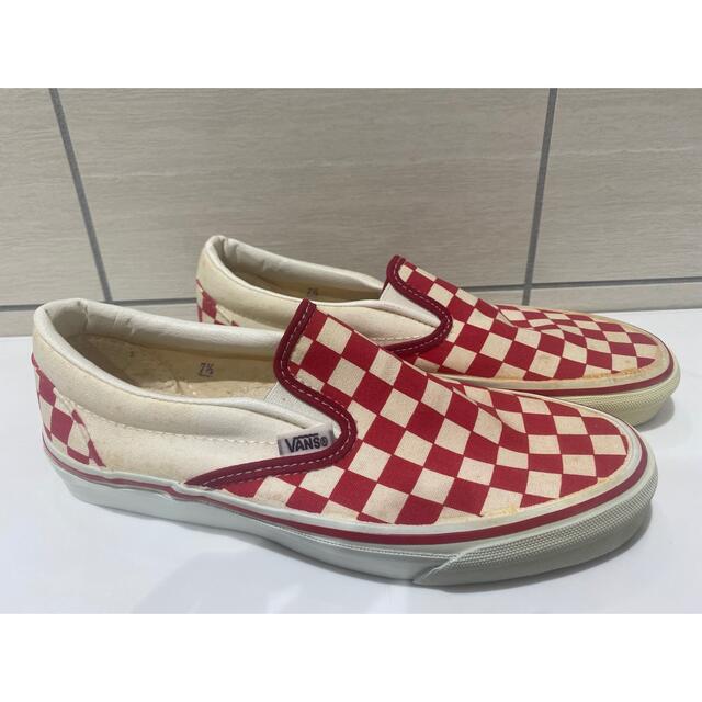 スニーカー90s USA製 VANS スリッポン 赤×白 チェッカー US7.5 新品