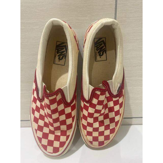 VANS(ヴァンズ)の90s USA製 VANS スリッポン 赤×白 チェッカー US7.5 新品 メンズの靴/シューズ(スニーカー)の商品写真