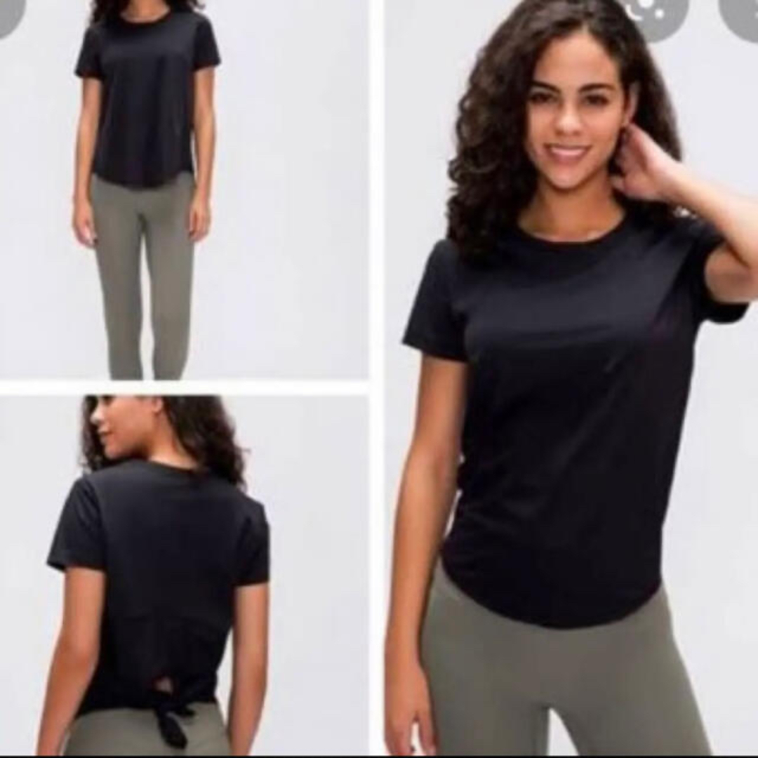 lululemon(ルルレモン)のルルレモン新品タグ付　大人気の背中があいたブラック半袖Tシャツ レディースのトップス(Tシャツ(半袖/袖なし))の商品写真