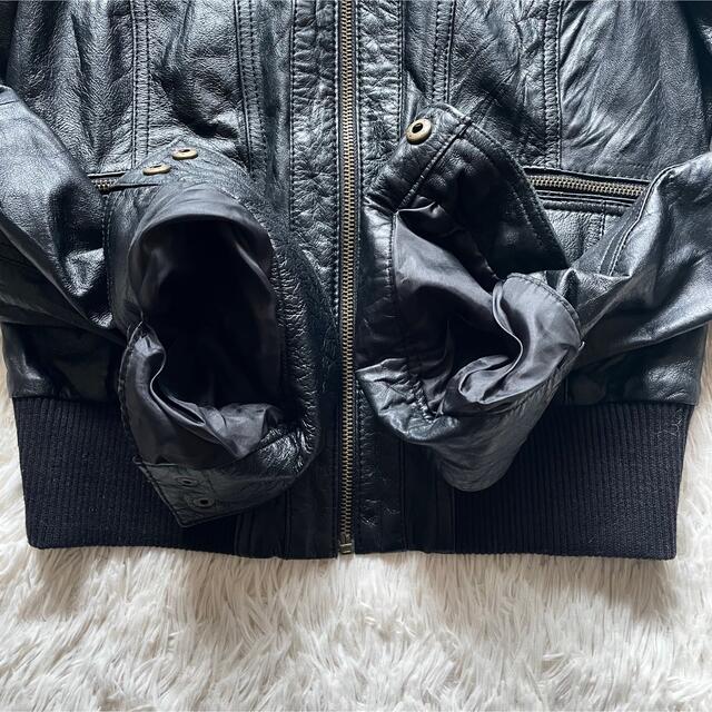ザラ ZARA リアルレザー ライダースジャケット 黒 ブラック