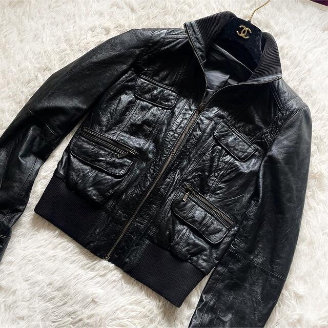 ザラ ZARA リアルレザー ライダースジャケット 黒 ブラック