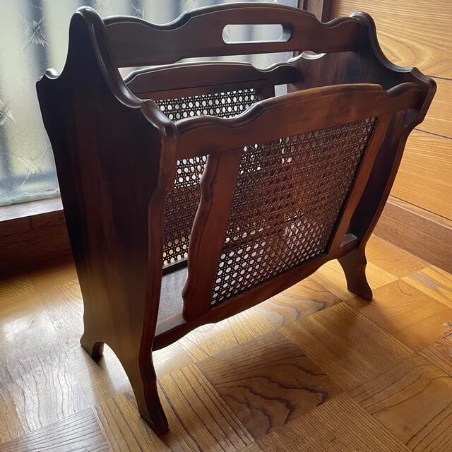 カリモク家具 - カリモク マガジンラック 木製 籐編み 昭和 カリモク家具 - カリモク マガジンラック 木製 籐編み 昭和
