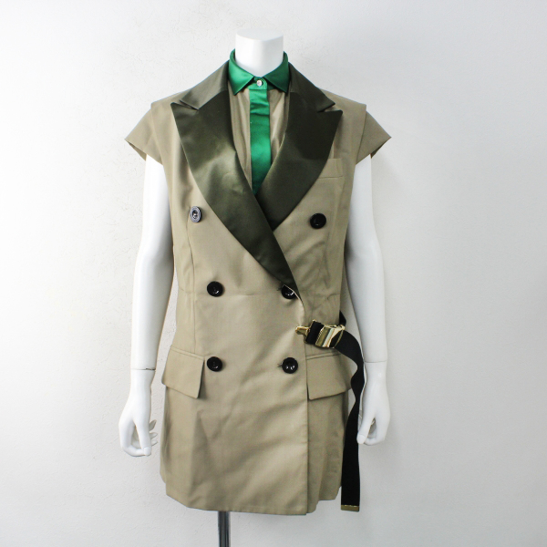 美品 定価15.4万 2022SS コレクション sacai サカイ 22-06028 Suiting Mix Dress 1/ベージュ スーツミックスドレス【2400012987982】