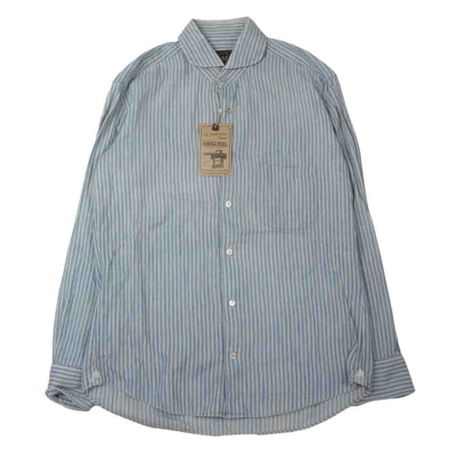 40肩幅ORGUEIL オルゲイユ OR-5002B Windsor Collar Shirt ウィンザー カラー 長袖 シャツ ブルー系 40【美品】