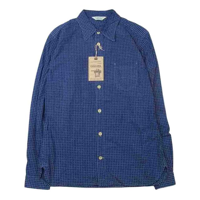 ORGUEIL オルゲイユ OR-5058 Wabash Work Shirt ウォバッシュ ワーク 長袖 シャツ ネイビー系 38【美品】約43cm着丈