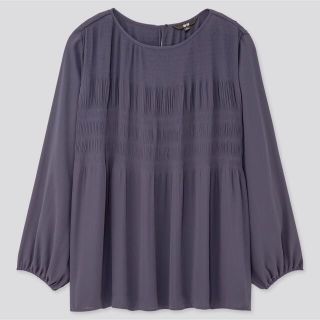 ユニクロ(UNIQLO)のUNIQLO ジョーゼットプリーツブラウス　M ブルー　新品　長袖(シャツ/ブラウス(長袖/七分))