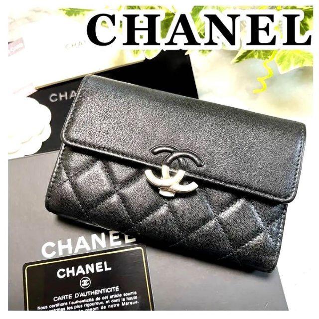 マトラッセCHANEL シャネル 極美品 デカココ ステッチ フラップ ウォレット 財布