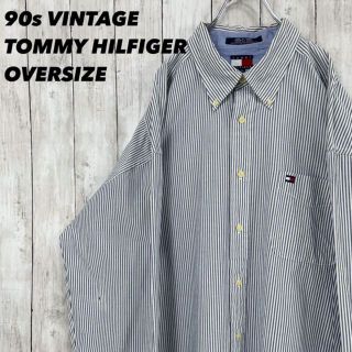 トミーヒルフィガー(TOMMY HILFIGER)のダメージ有　90sヴィンテージ　トミーヒルフィガーストライプボタンダウンシャツ(シャツ)