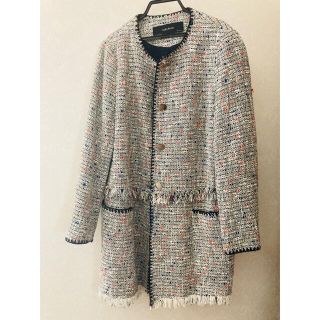 ZARA【Ｌサイズ】美品 ツイード コート ジャケット モノトーン ブルゾン