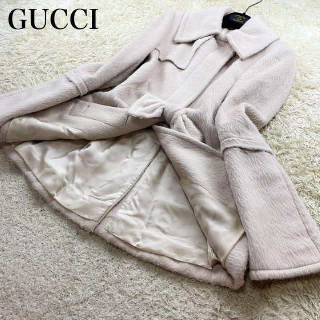 ☆定価30万☆グッチ トレンチコート アルパカ混 リボン付 アイボリー
