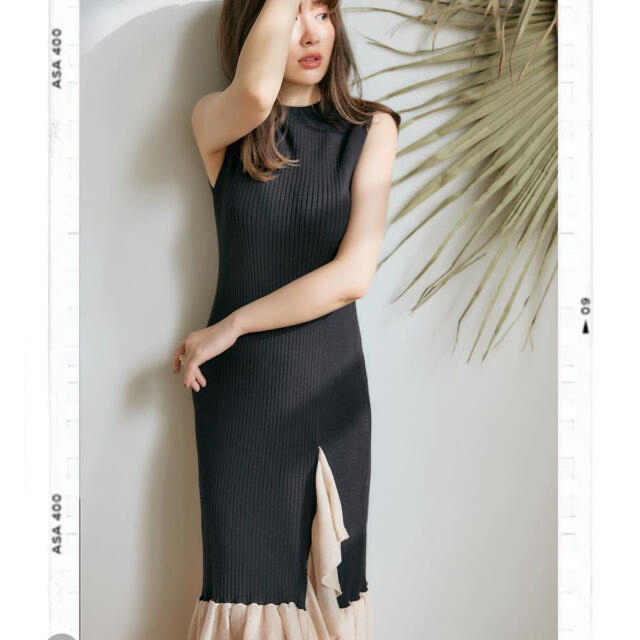 Two-tone Twinkle knit Dress 〈black〉Sサイズ