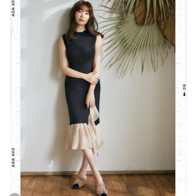 Two-tone Twinkle knit Dress 〈black〉Sサイズ