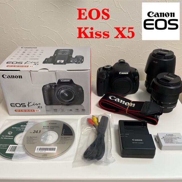 Canon(キヤノン)のCanon EOS Kiss X5  ダブルズームキット 一眼レフカメラ スマホ/家電/カメラのカメラ(デジタル一眼)の商品写真