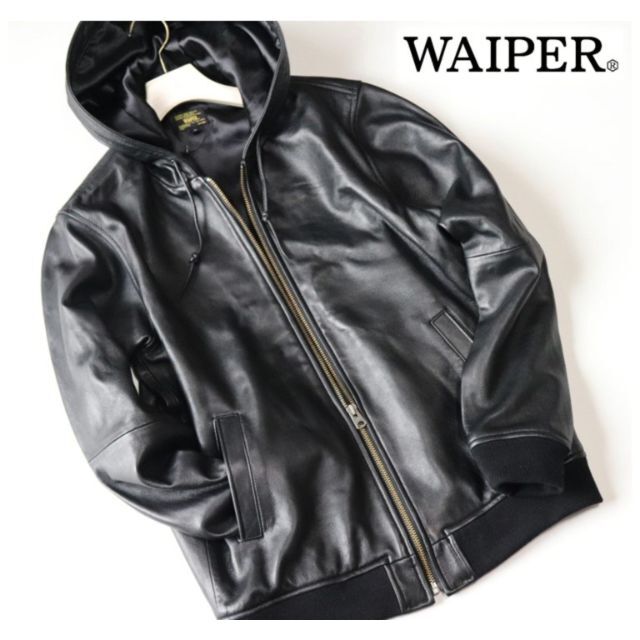 新品【 WAIPER.inc 】シープスキン HOODEDレザージャケット黒 Lのサムネイル