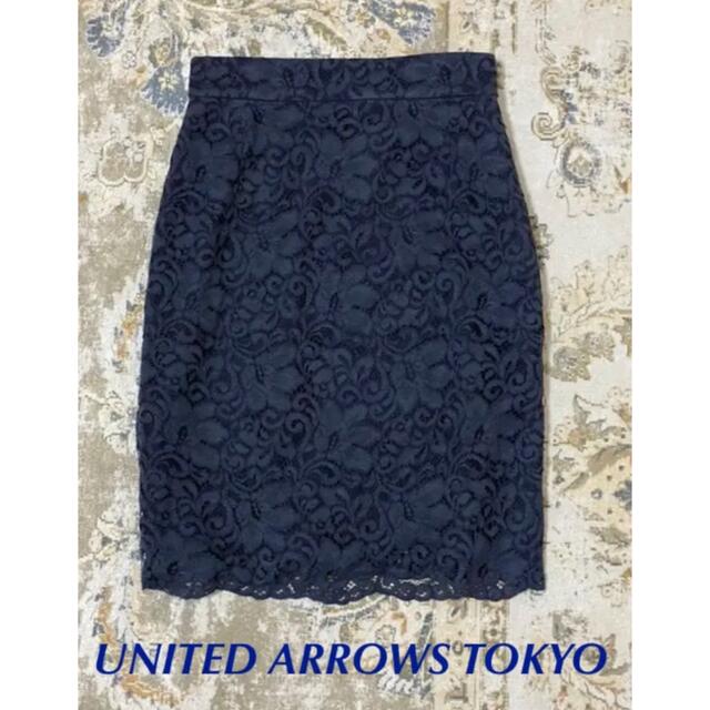 UNITED ARROWS(ユナイテッドアローズ)の【匿名発送】UNITED ARROWS レーススカート ネイビー36サイズ レディースのスカート(ひざ丈スカート)の商品写真