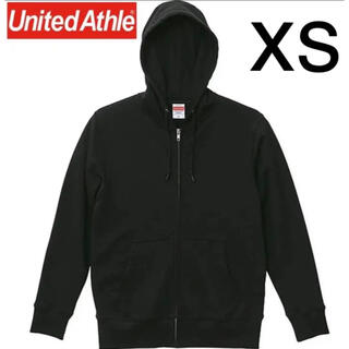 ユナイテッドアスレ(UnitedAthle)のXS ブラック 綿100% ジップ パーカー  新品 フーディー  無地(ジャケット/上着)
