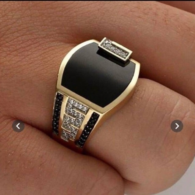 【SALE】リング メンズ ゴールドリング ジルコニア ブラック 指輪 20号 レディースのアクセサリー(リング(指輪))の商品写真