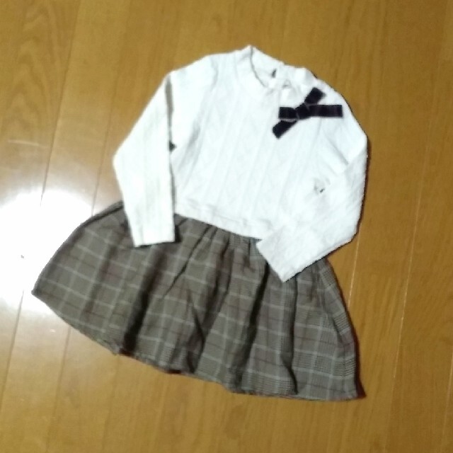 petit main(プティマイン)の90cm♥petit main ワンピース ジャガード チェック リボン 秋冬 キッズ/ベビー/マタニティのキッズ服女の子用(90cm~)(ワンピース)の商品写真