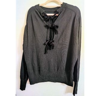 ダブルクローゼット(w closet)のwclosetベロアリボン付黒長袖ニットトップス(ニット/セーター)