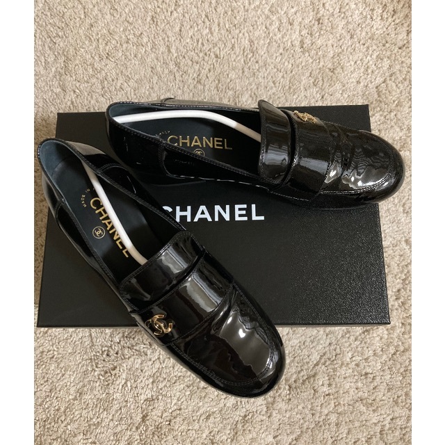 専用◆新品◆ Chanel シャネル エナメル ローファー 37.5ブラック 黒