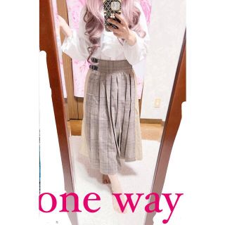 ワンウェイ(one*way)の4978.one way チェックプリーツ ロングスカート ベージュ(ロングスカート)