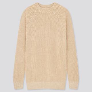 ユニクロ(UNIQLO)のウォッシャブルミドルゲージクルーネックセーター ユニクロ ベージュ Sサイズ(ニット/セーター)