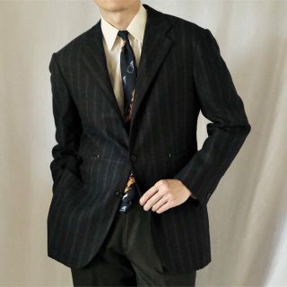 キトン(KITON)の希少極美品KITONキトン ウールカシミヤ ストライプステッチドジャケット紺52(テーラードジャケット)