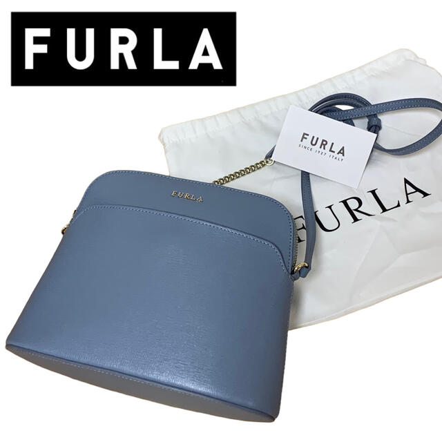 美品 FURLA フルラ MIKY マイキー ショルダーバッグ チェーン ブルー