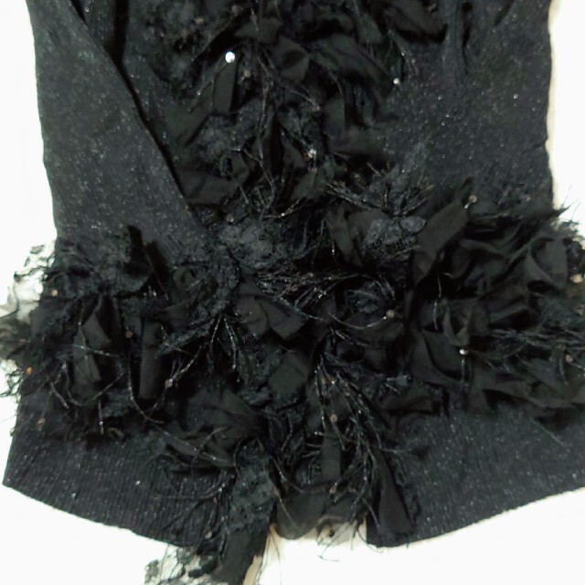 EPOCA(エポカ)の美品 エポカ スパンコール カーディガン フリル ラメ 長袖 L ブラック レディースのトップス(カーディガン)の商品写真